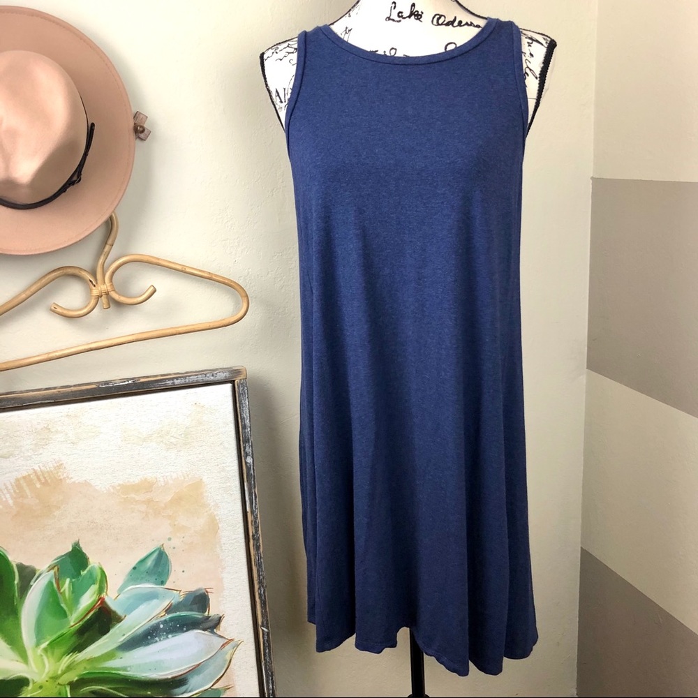 LOFT Blue Sleeveless Jersey Knit Trapeze Dress S